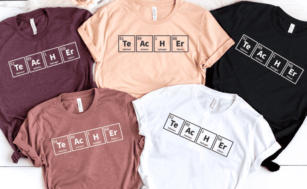 Gift ideas for science teachers - periodic table t-shirts